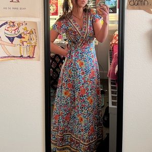 Wrap around colorful flowered dress